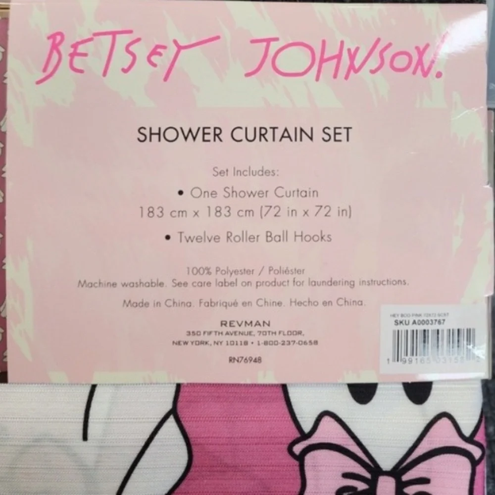Betsey Johnson Shower Curtain Set Pink Coquette Ghost Hey Boo Halloween 12 Hooks